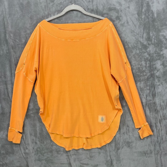 Free People Tops - Free People FP Movement Simply Layer Shirt Small Orange Ribbed L/S Oversized